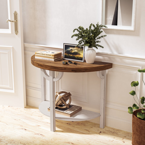 Gracie Oaks Mok 23.62'' Tall Solid Wood Half Moon End Table & Reviews